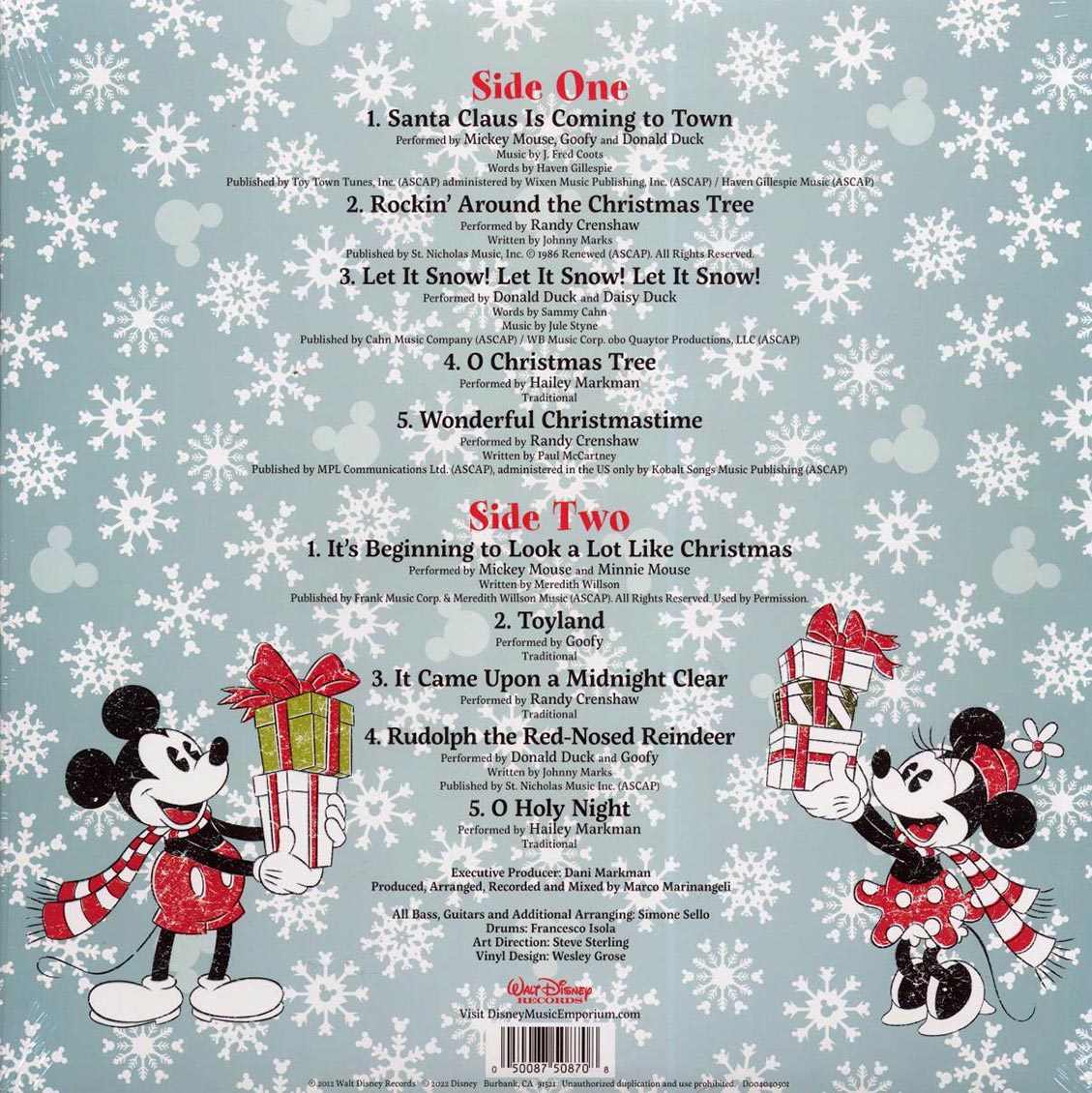 Mickey Mouse, Goofy, Donald Duck, Ronald Crenshaw. Etc. - Disney Jingle Bell Fun (ltd. ed.) (red vinyl) vinyl LP back cover