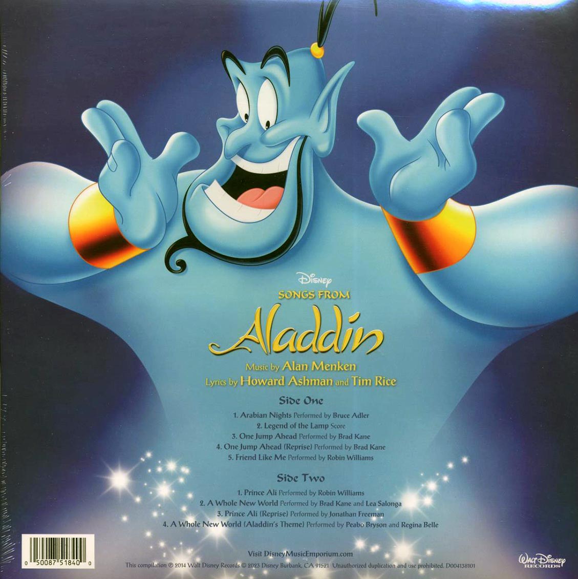 Various - Songs From Aladdin (violet vinyl) vinyl LP back cover