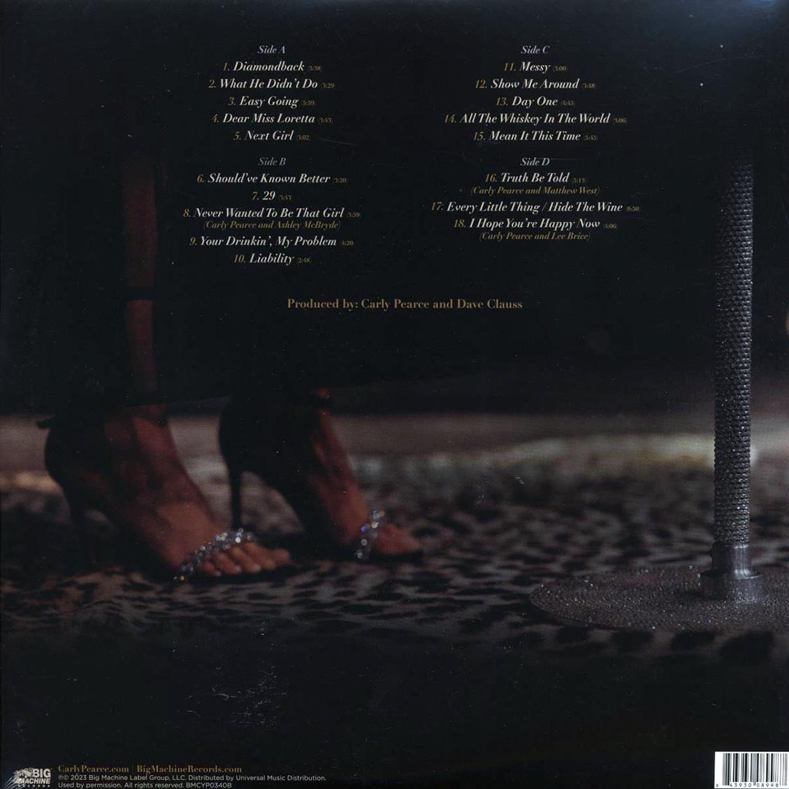 Carly Pearce - 29: Written In Stone, Live From Music City (2xLP) (gold vinyl) vinyl LP back cover