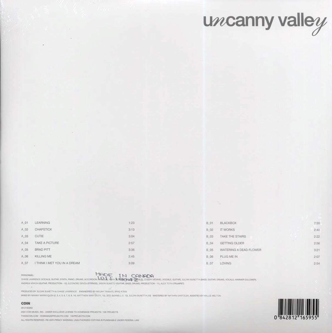 Coin - Uncanny Valley vinyl LP back cover