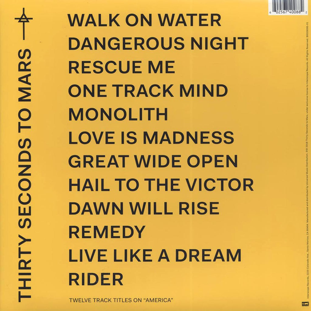 Thirty Seconds To Mars - America (2018 PRESS) (180g) (white vinyl) vinyl LP back cover