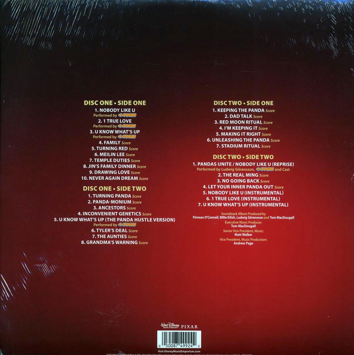 Ludwig Goransson, 4 Town - Turning Red: Original Motion Picture Soundtrack (2xLP) vinyl LP back cover