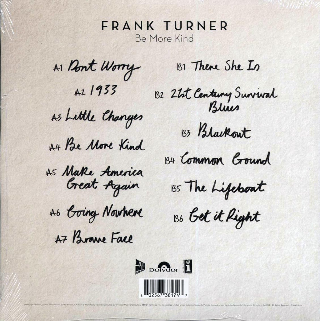 Frank Turner - Be More Kind (180g) vinyl LP back cover