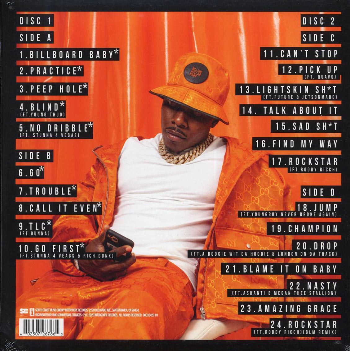 DaBaby - Blame It On Baby: Deluxe (2xLP) (deluxe edition) vinyl LP back cover