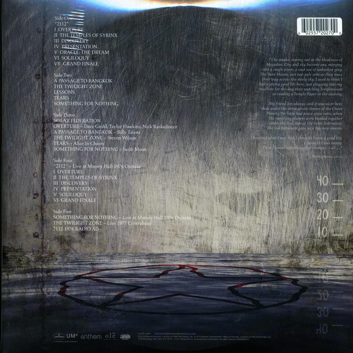 Rush, Alice In Chains - 2112 (40th Anniv. Ed.) (3xLP) (200g) (deluxe edition) (audiophile) (incl. slipmat) vinyl LP back cover