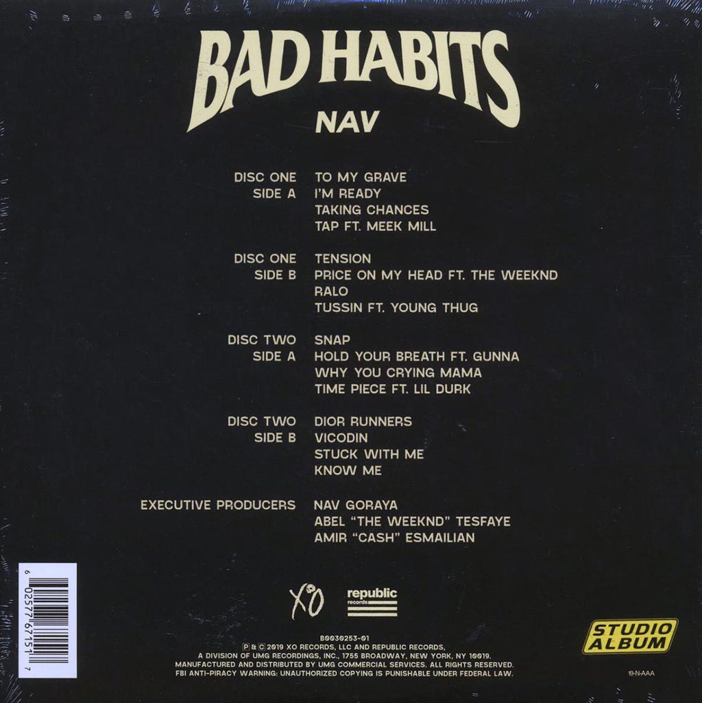 NAV - Bad Habits (2xLP) vinyl LP back cover