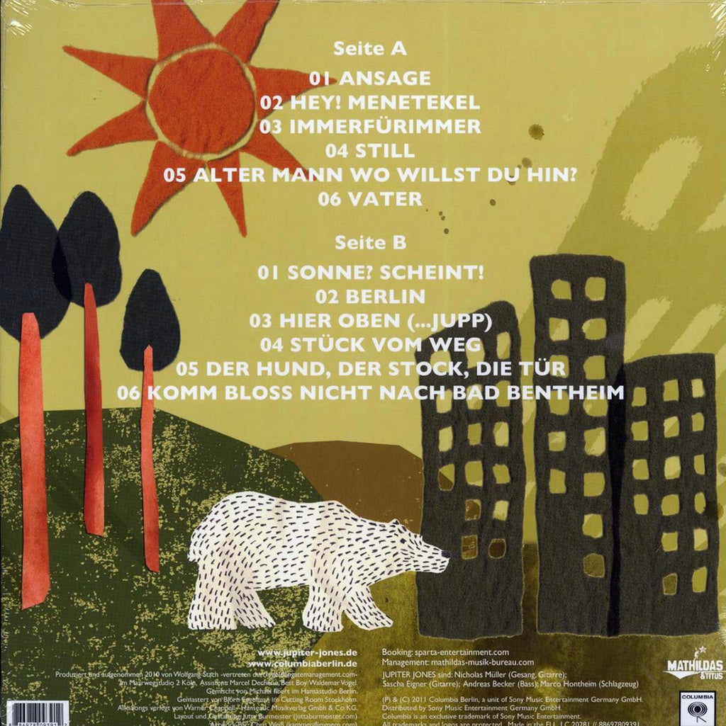 Jupiter Jones - Jupiter Jones (2011 FIRST PRESS) vinyl LP back cover