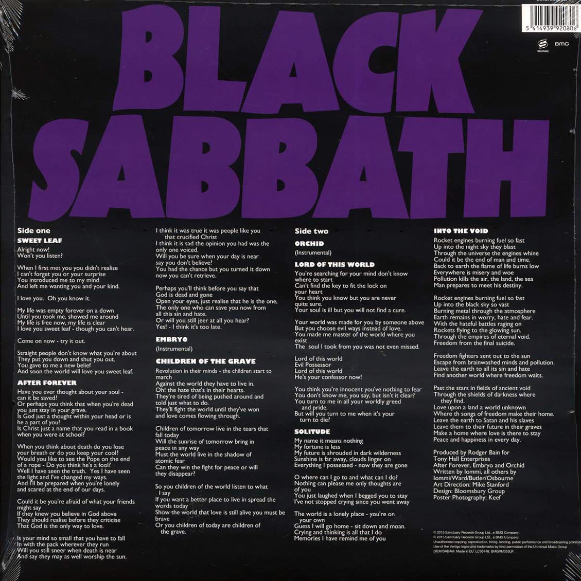 Black Sabbath - Master Of Reality (180g) vinyl LP back cover