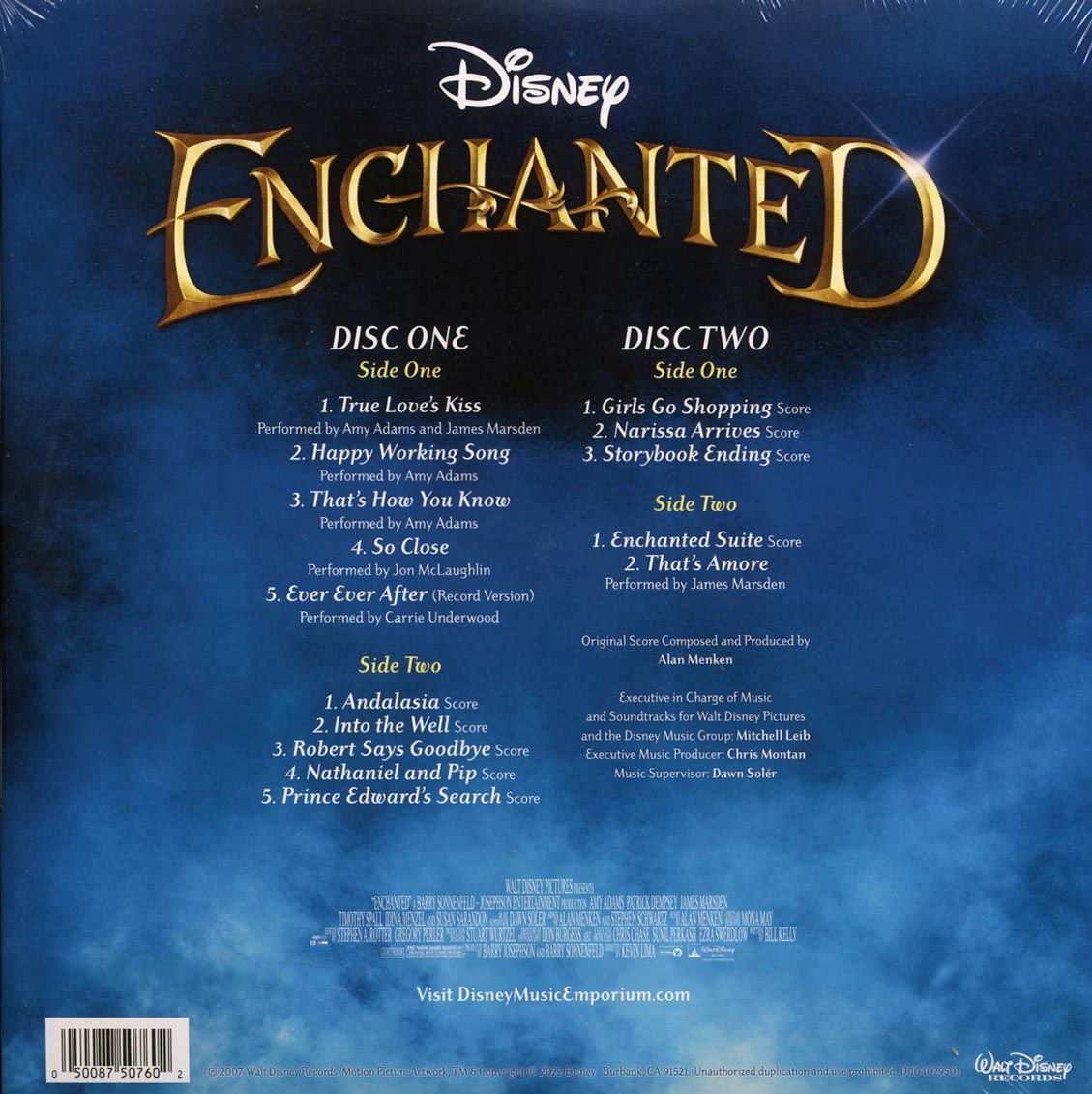 Alan Menken, Stephen Schwartz - Enchanted: Original Motion Picture Soundtrack (2xLP) (clear vinyl) vinyl LP back cover