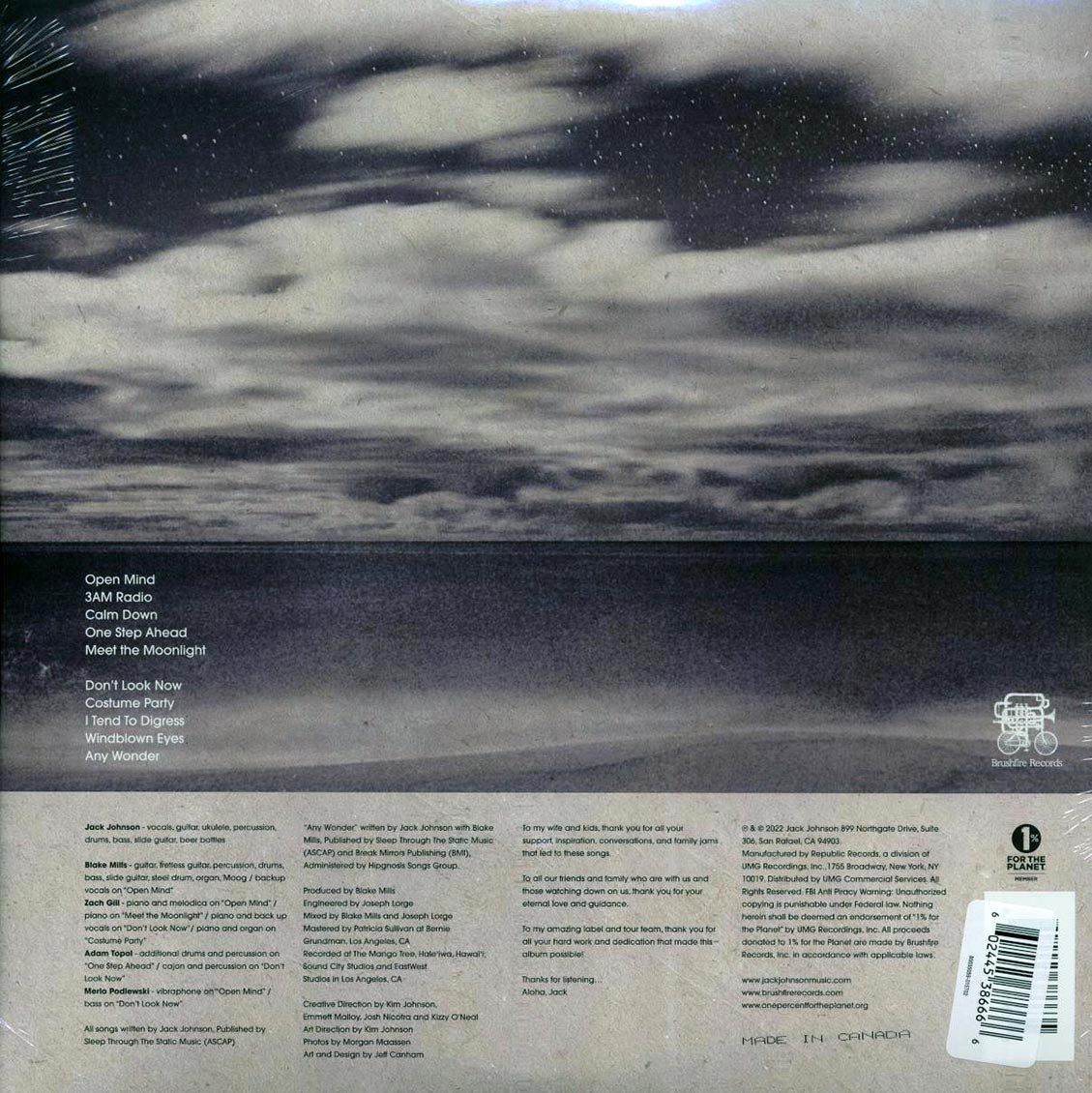 Jack Johnson - Meet The Moonlight (ltd. ed.) (180g) (blue vinyl) vinyl LP back cover