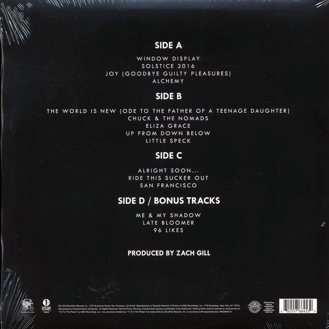 Zach Gill - Life In The Multiverse (2xLP) vinyl LP back cover