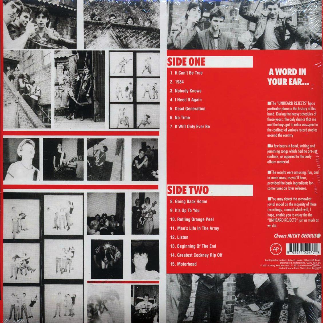 Cockney Rejects - Unheard Rejects (ltd. ed.) (clear vinyl) vinyl LP back cover