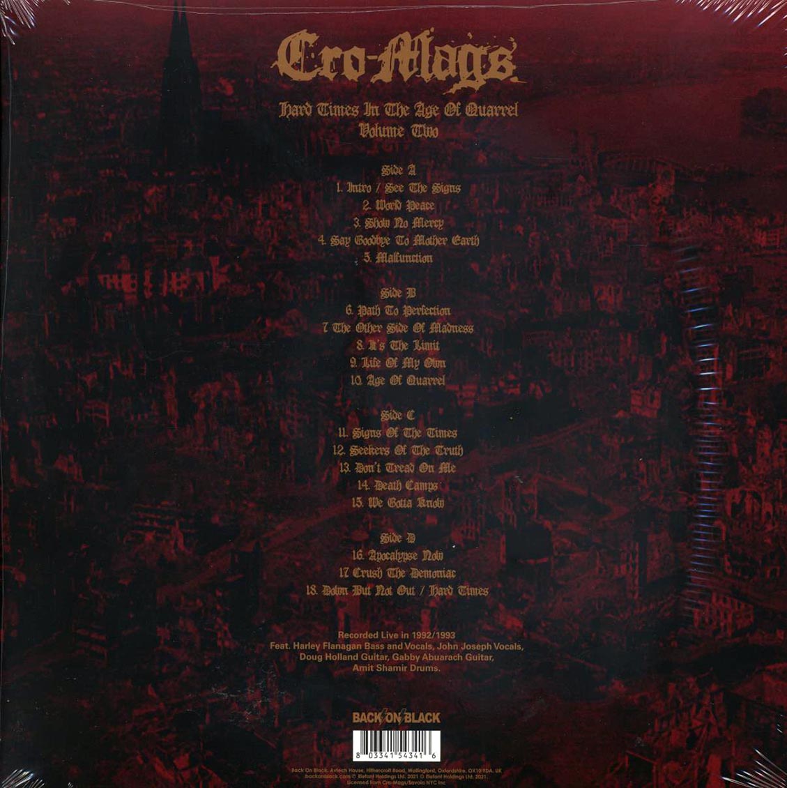 Cro-Mags - Hard Times In The Age Of Quarrel Volume 2 (2xLP) vinyl LP back cover