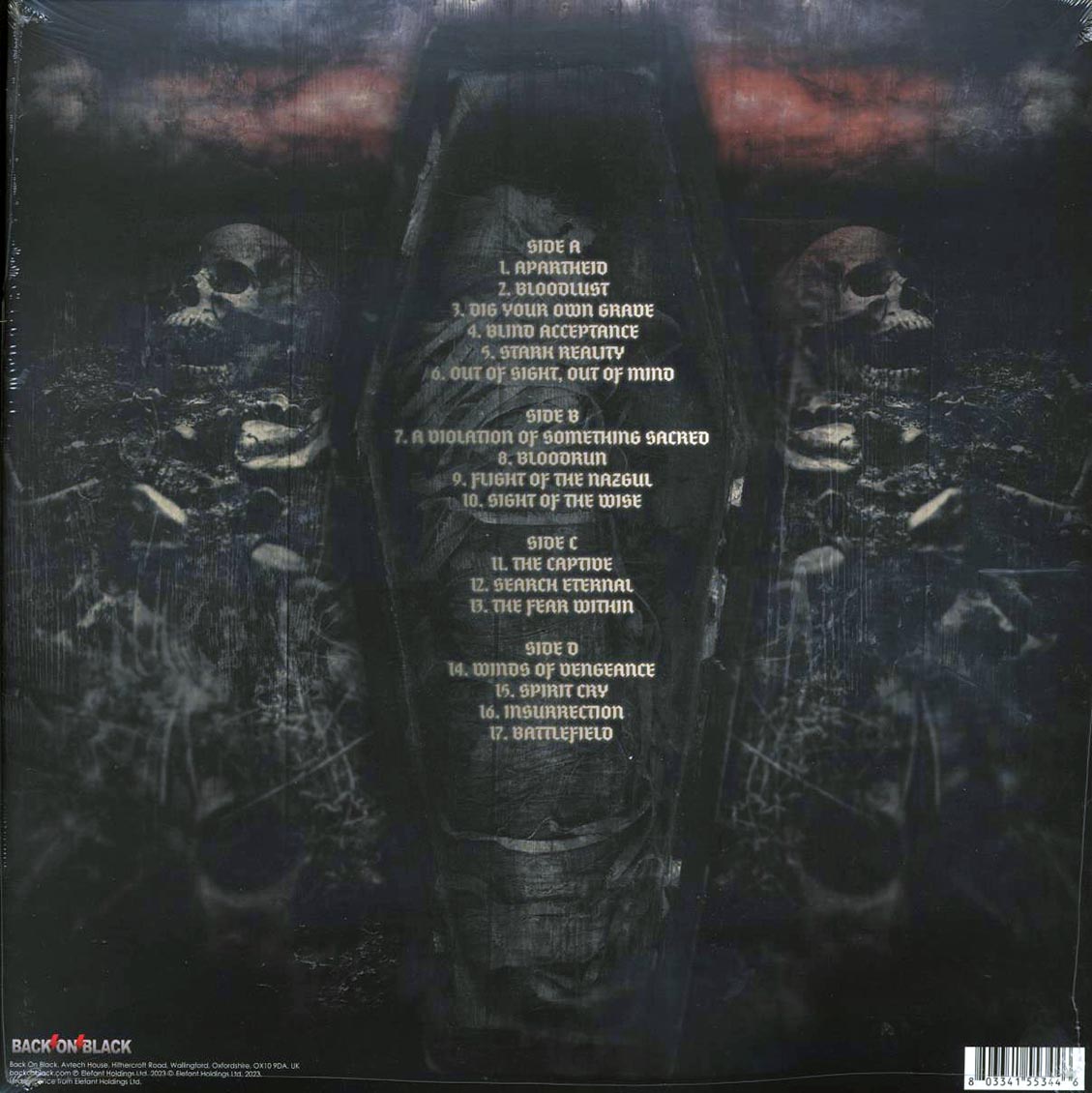Sacrilege - It's Time To Face The Reaper: The Demons 84-86 (ltd. ed.) (2xLP) (white/black splatter vinyl) vinyl LP back cover