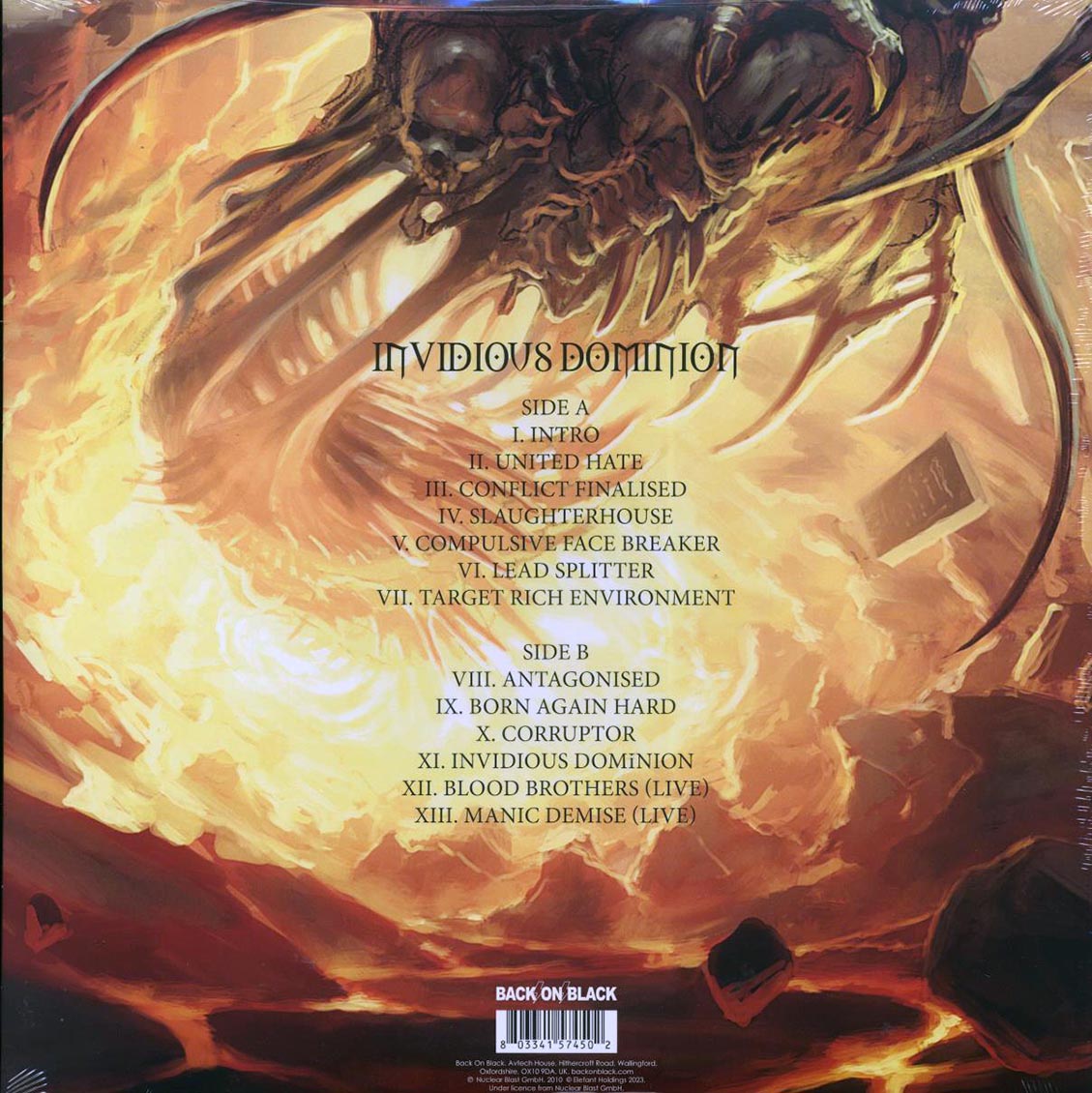 Malevolent Creation - Invidious Dominion (ltd. ed.) (clear vinyl) vinyl LP back cover
