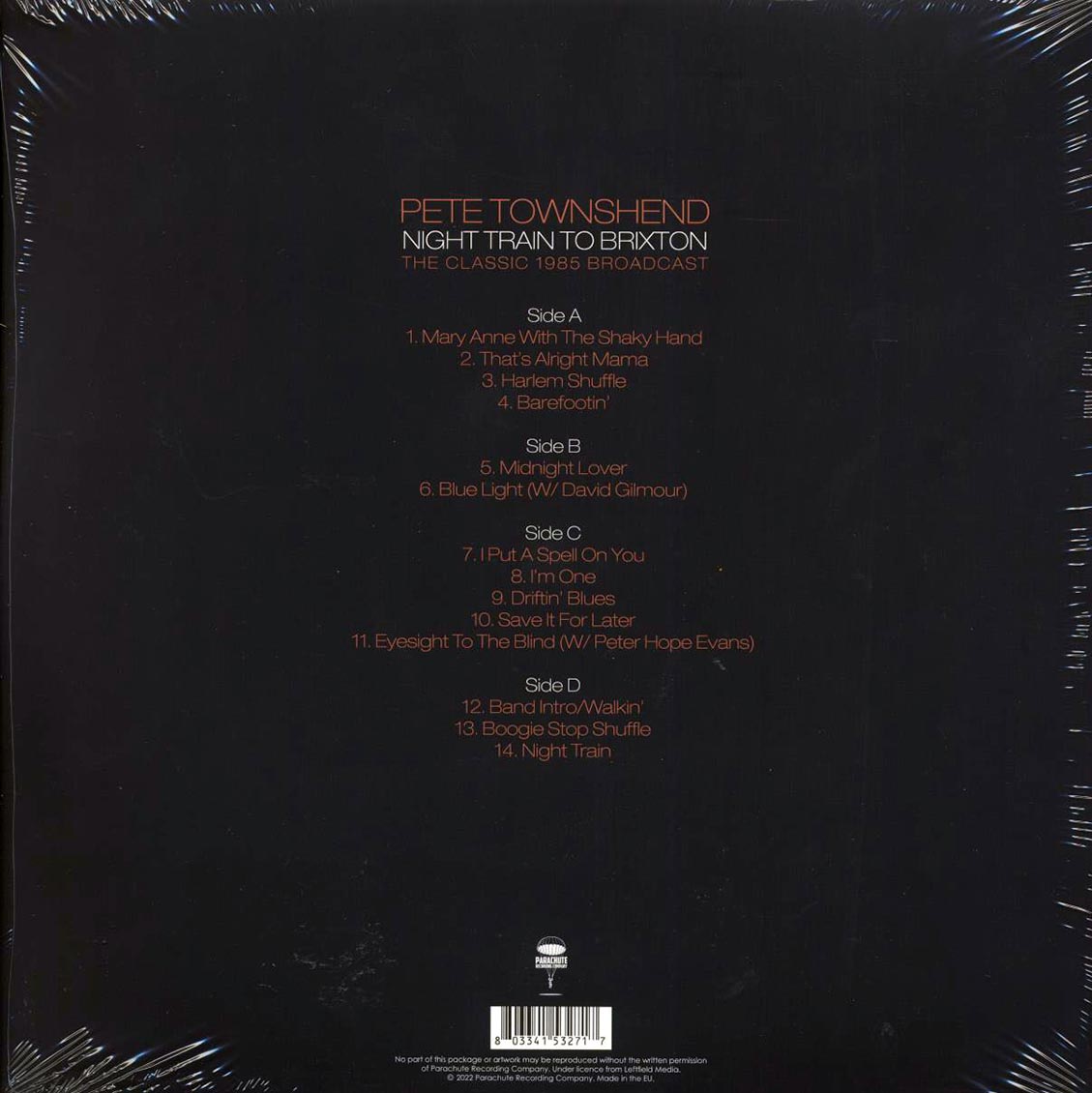 Pete Townshend - Night Train To Brixton: The Classic 1985 Broadcast (2xLP) vinyl LP back cover