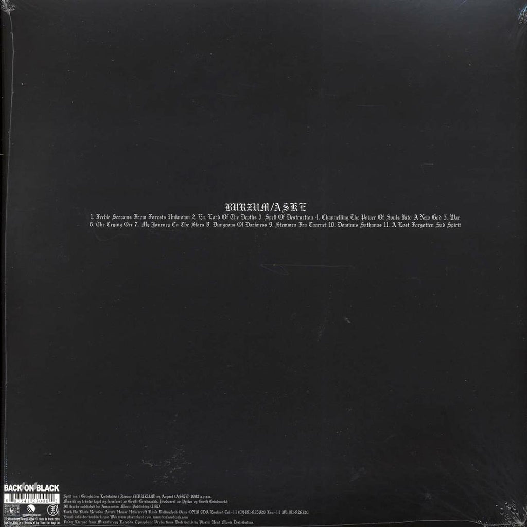 Burzum - Burzum/Aske (2xLP) vinyl LP back cover