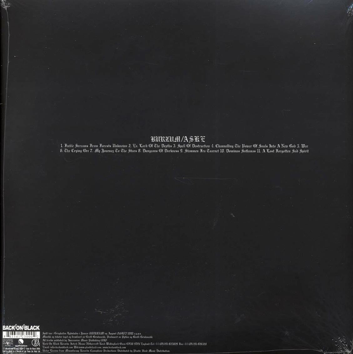 Burzum - Burzum/Aske (2xLP) vinyl LP back cover