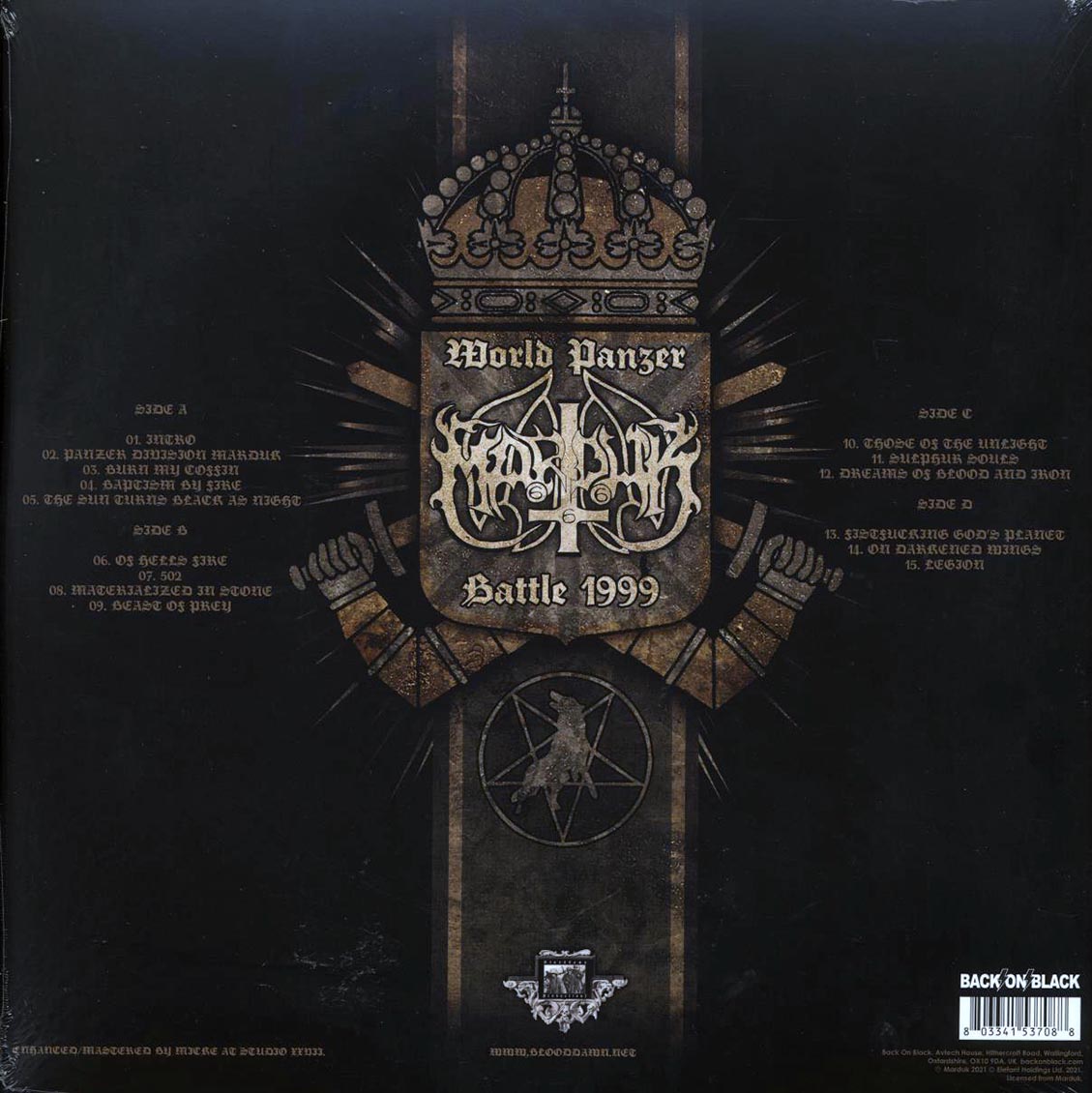 Marduk - World Panzer Battle 1999 (ltd. ed.) (2xLP) (gold vinyl) vinyl LP back cover