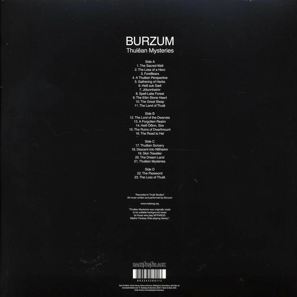 Burzum - Thulean Mysteries (ltd. ed.) (2xLP) (clear vinyl) vinyl LP back cover