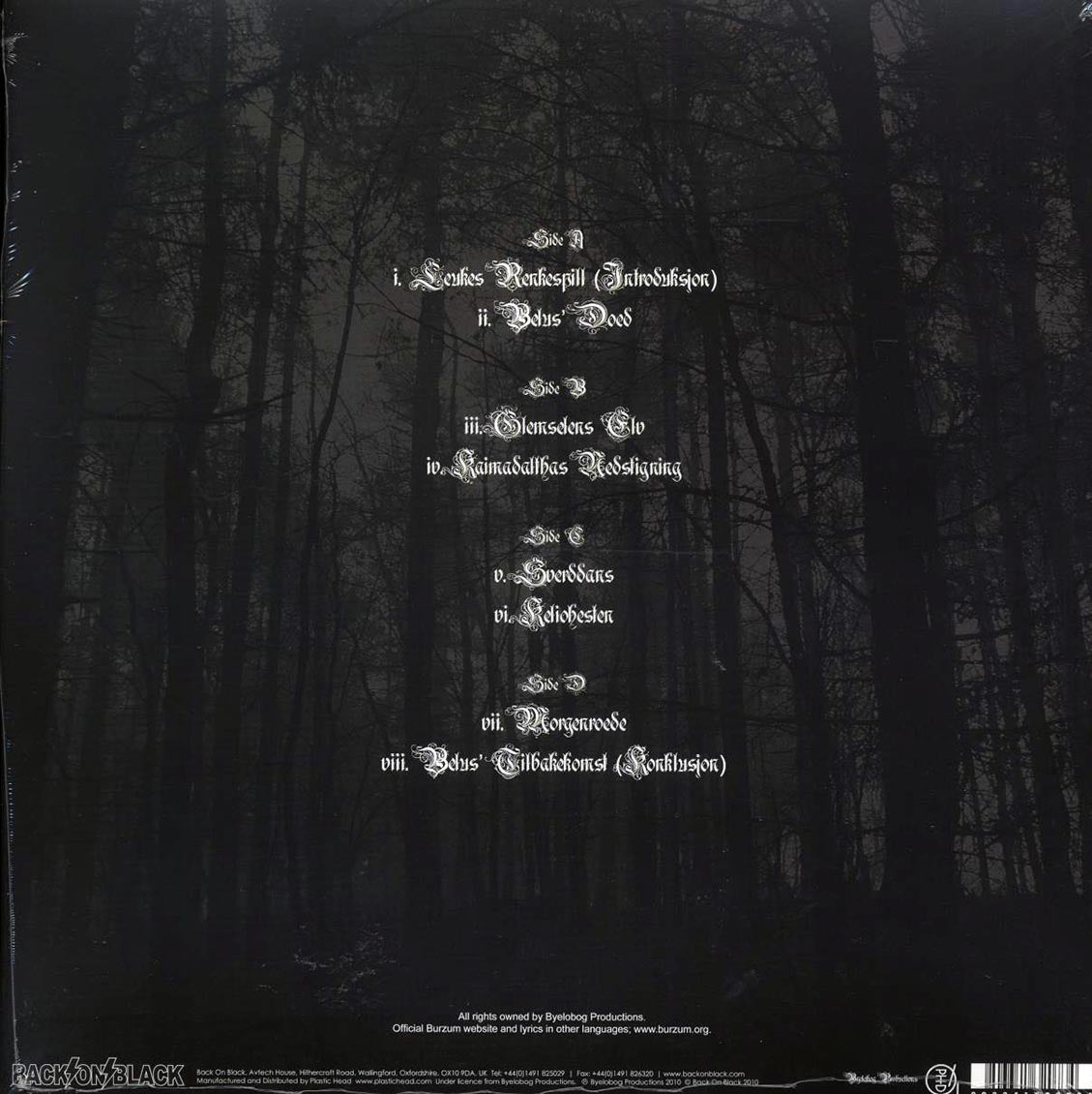 Burzum - Belus (2xLP) vinyl LP back cover