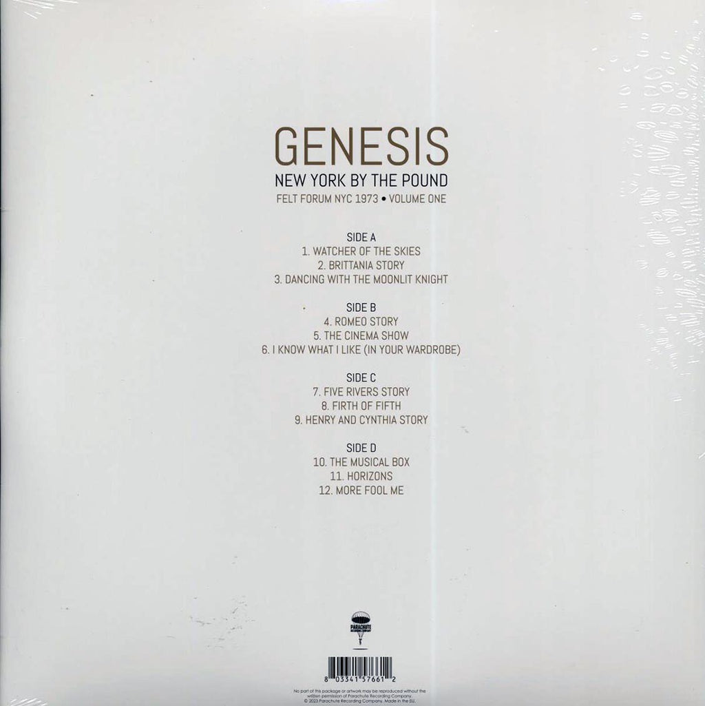 Genesis - New York By The Pound Volume 1: Felt Forum NYC 1973 (2xLP) vinyl LP back cover