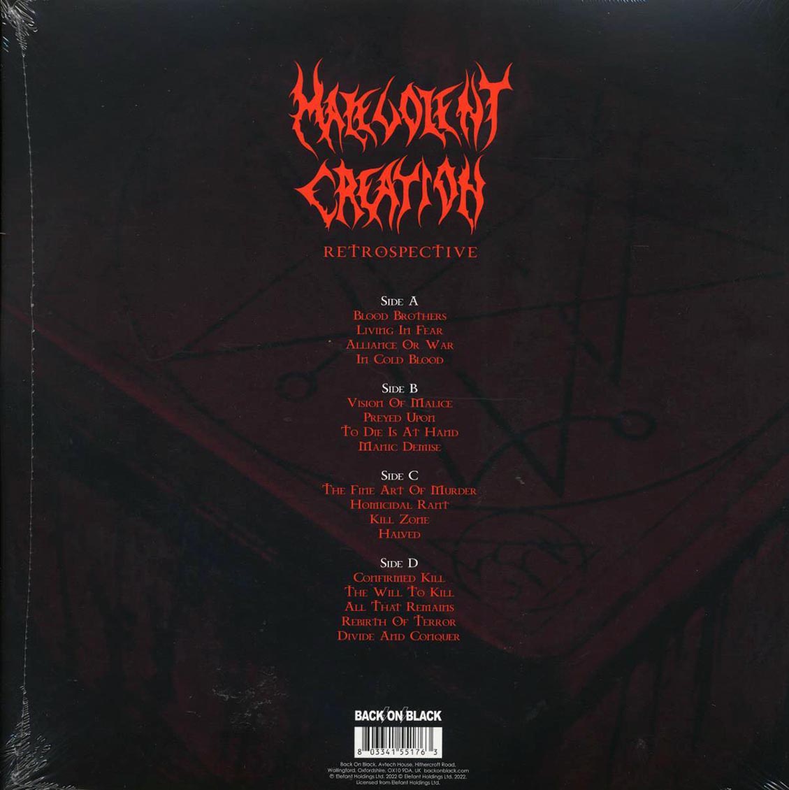 Malevolent Creation - Retrospective (ltd. ed.) (2xLP) (red/black splatter vinyl) vinyl LP back cover