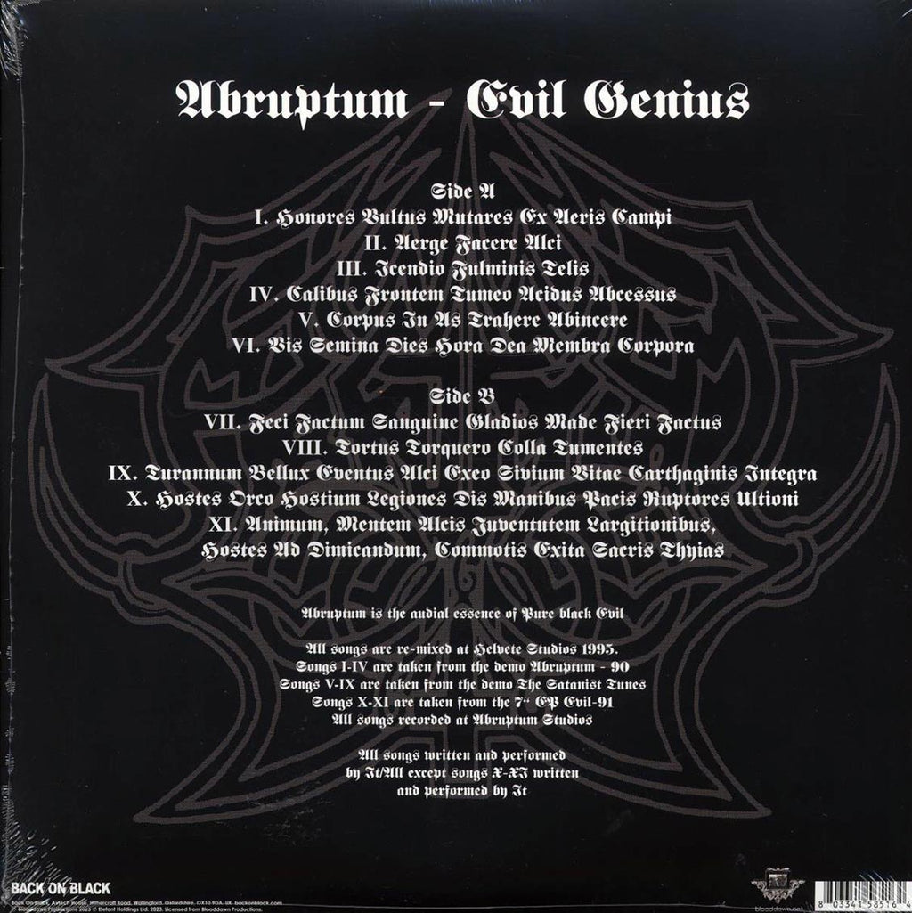 Abruptum - Evil Genius (ltd. ed.) (red vinyl) vinyl LP back cover