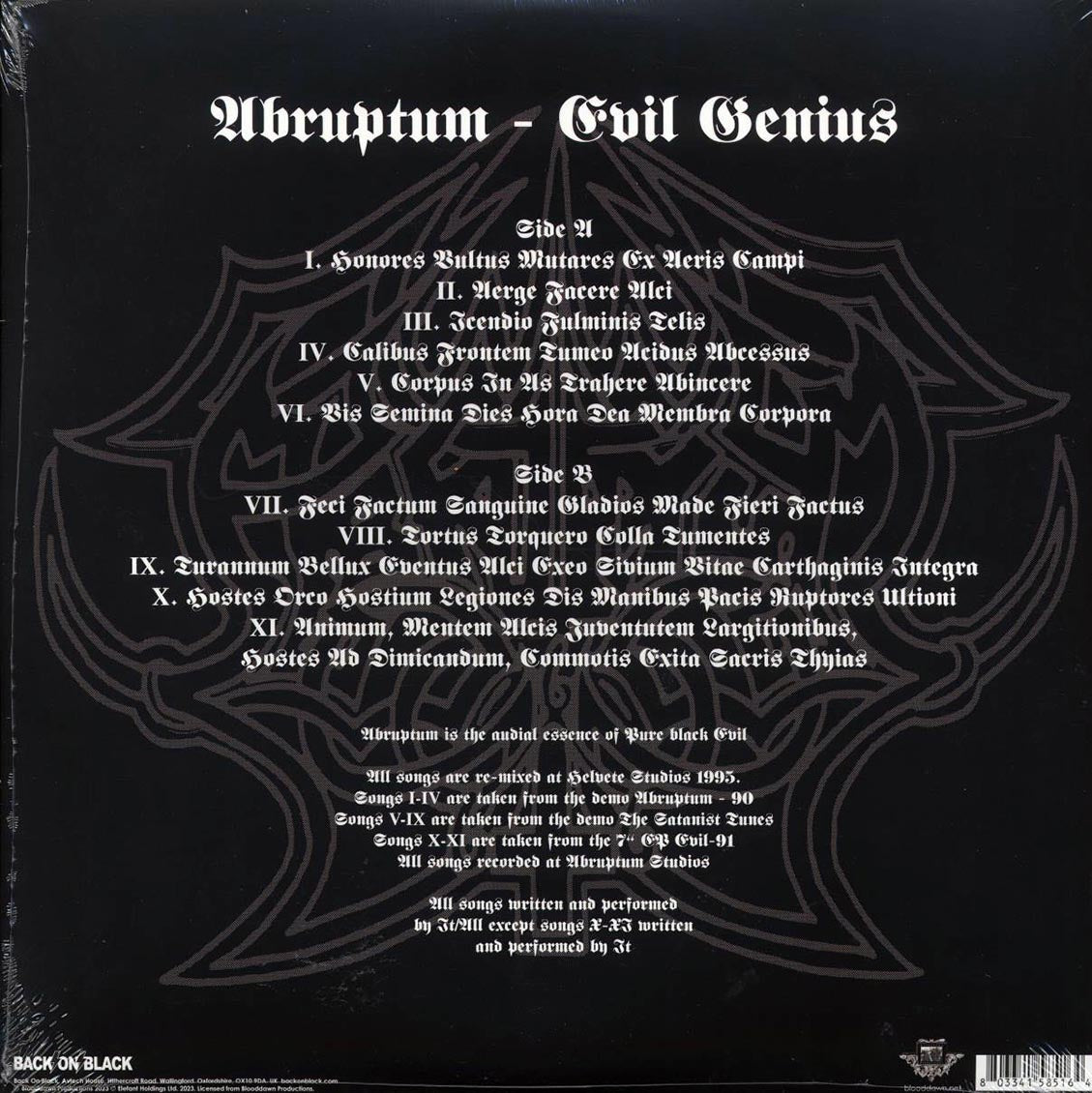 Abruptum - Evil Genius (ltd. ed.) (red vinyl) vinyl LP back cover