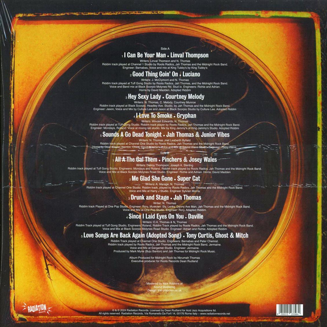 Linval Thompson, Josey Wales, Jah Thomas, Etc. - Midnight Rock's Secret Tapes vinyl LP back cover