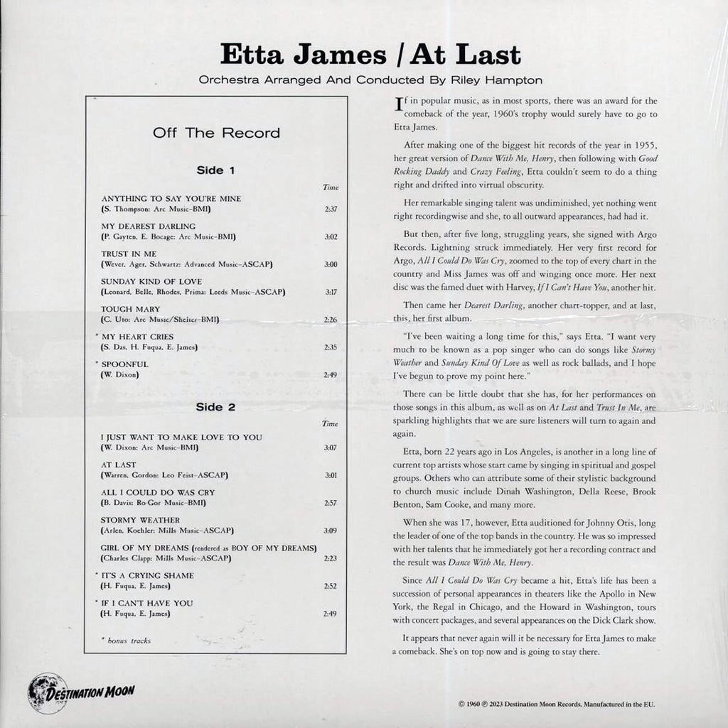 Etta James - At Last! (ltd. 500 copies made) (clear vinyl) vinyl LP back cover