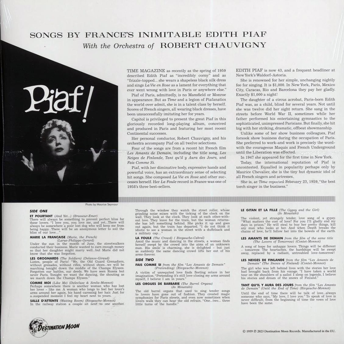 Edith Piaf - Piaf! (ltd. 500 copies made) (clear vinyl) vinyl LP back cover