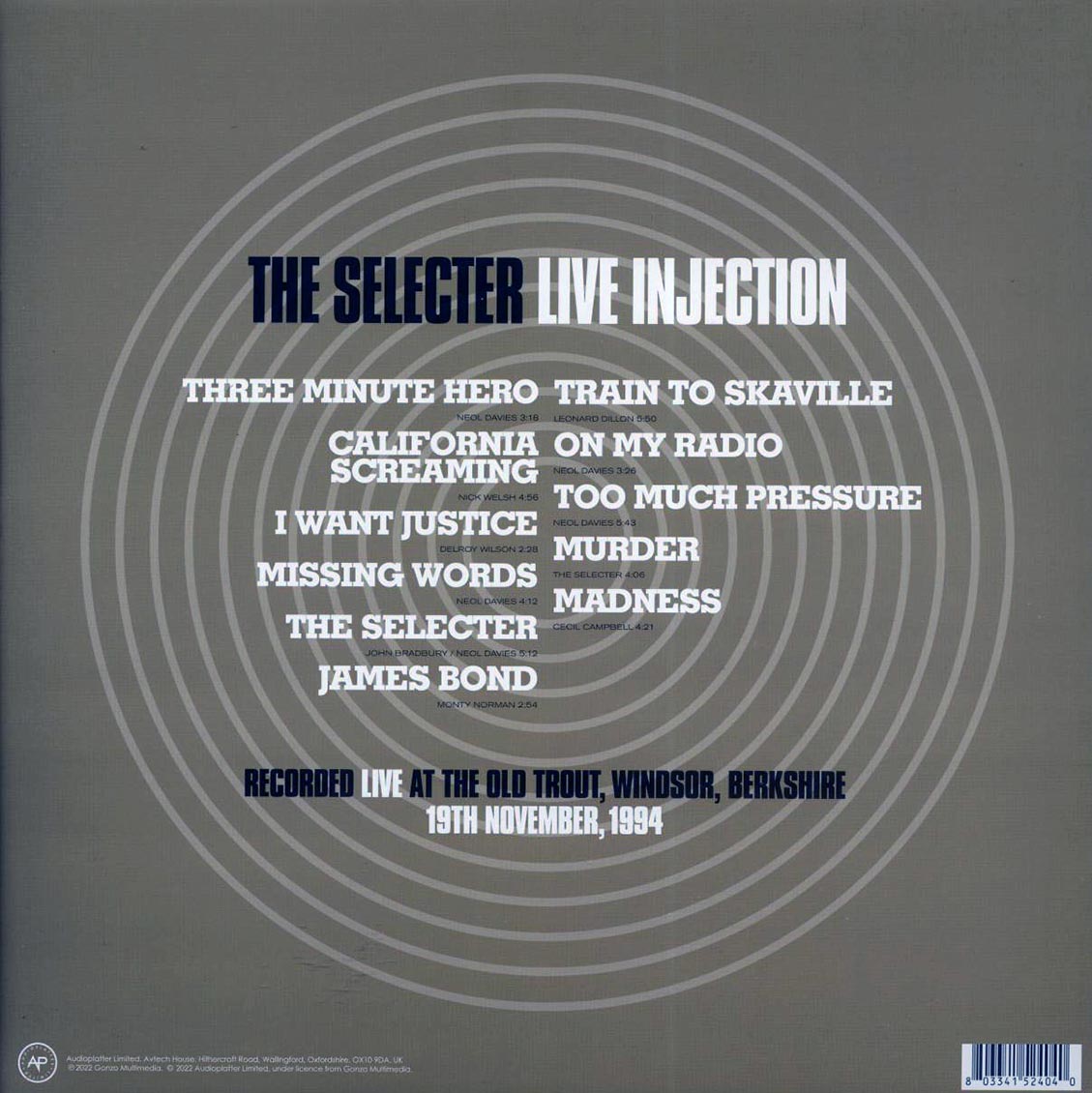 The Selecter - Live Injection (white vinyl) vinyl LP back cover