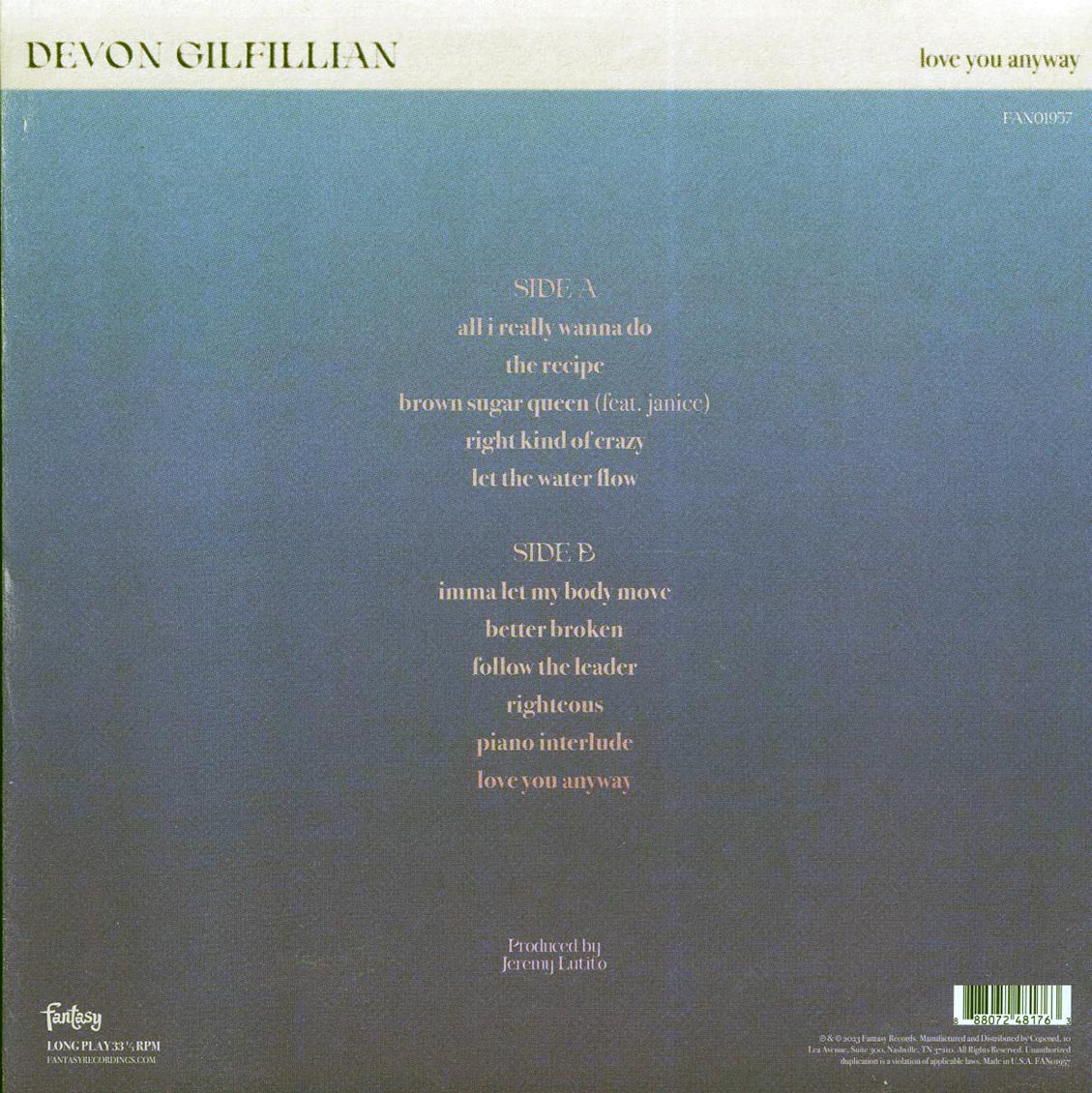Devon Gilfillian - Love You Anyway (milky clear vinyl) vinyl LP back cover