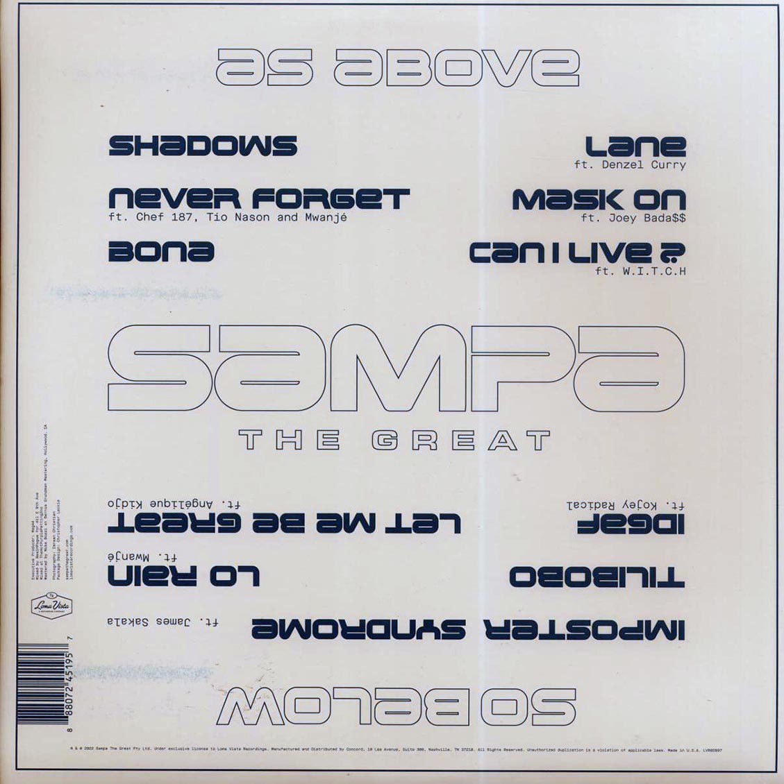 Sampa The Great - As Above So Below (ltd. ed.) (seaglass blue vinyl) vinyl LP back cover