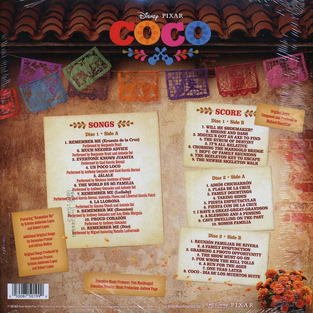 Michael Giacchino, Various - Coco: Original Motion Picture Soundtrack (2xLP) (marigold/azul vinyl) vinyl LP back cover