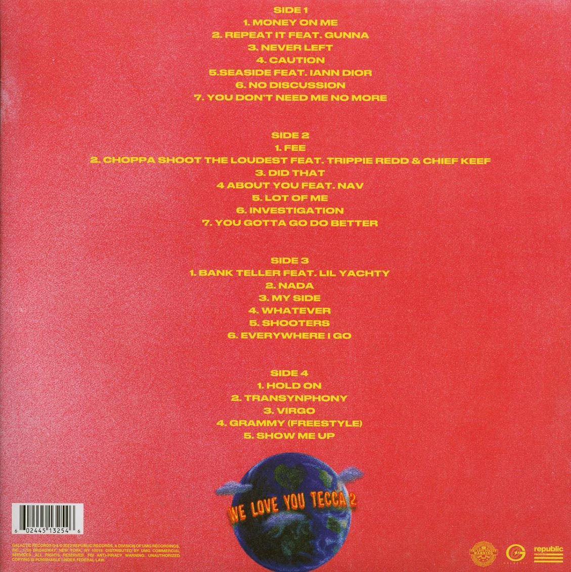 Lil Tecca - We Love You Tecca 2 (2xLP) vinyl LP back cover
