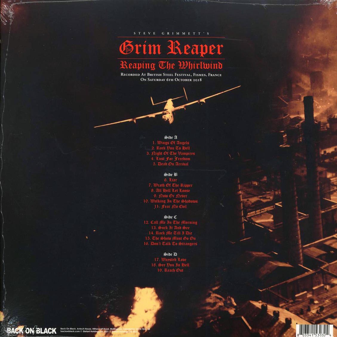 Grim Reaper - Reaping The Whirlwind (ltd. ed.) (2xLP) (white/red splatter vinyl) vinyl LP back cover