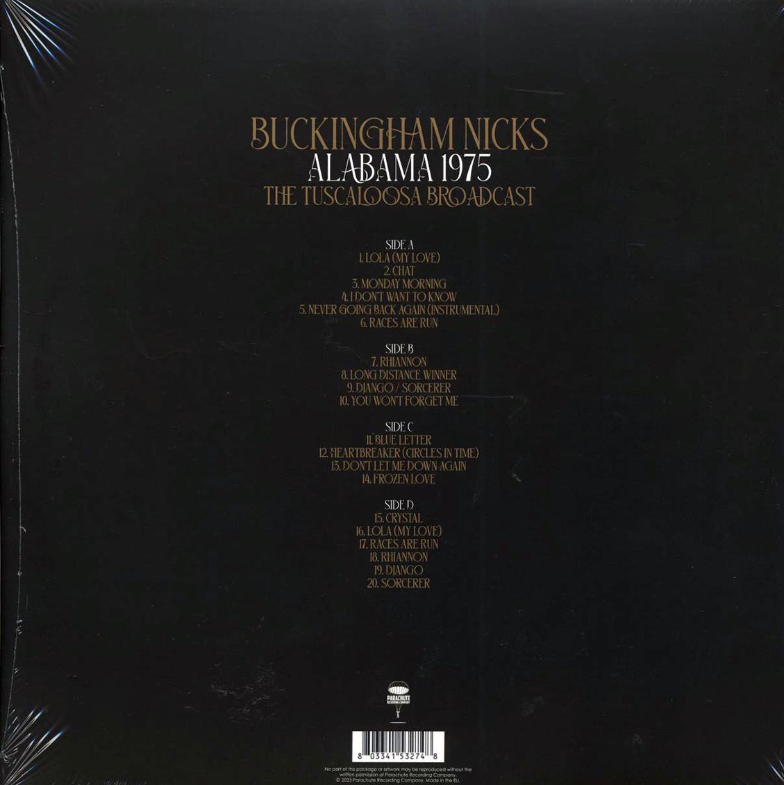 Buckingham Nicks (Stevie Nicks) - Alabama 1975: The Tuscaloosa Broadcast (2xLP) vinyl LP back cover