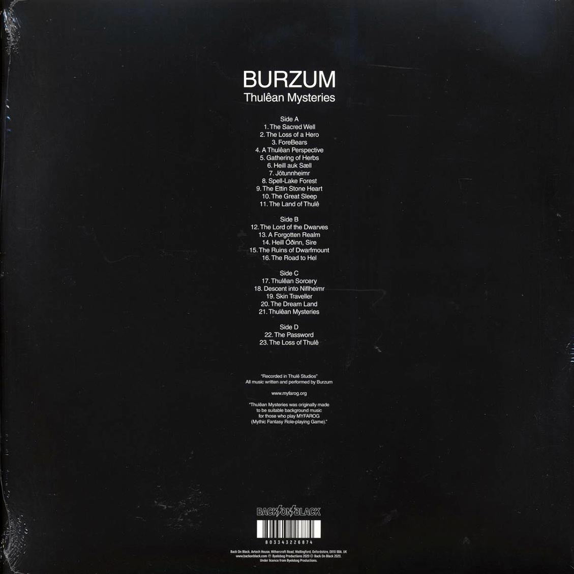 Burzum - Thulean Mysteries (2xLP) vinyl LP back cover