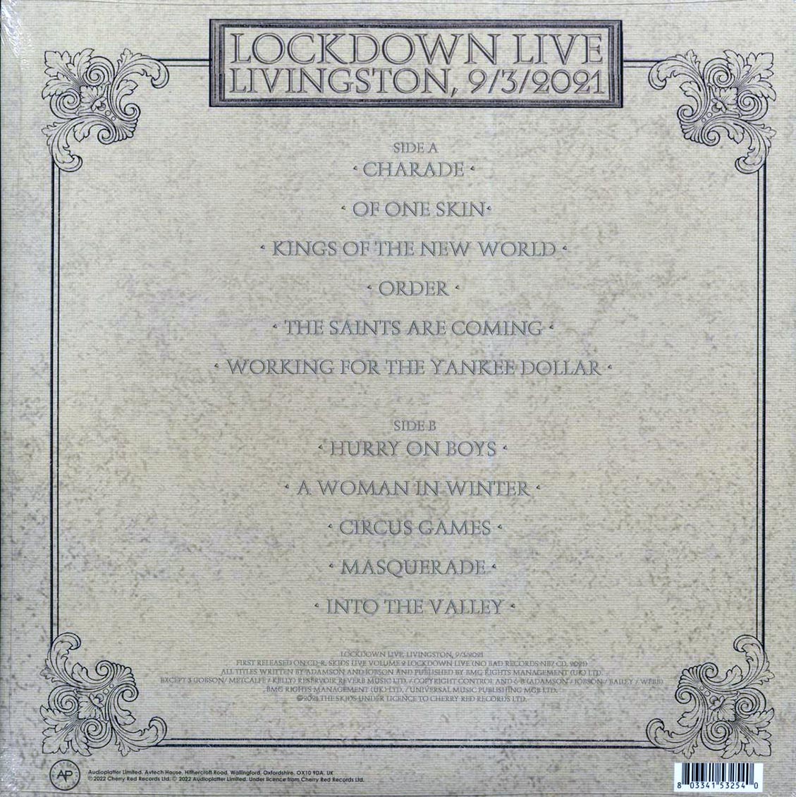 Skids - Lockdown Live: Livingston, 9/3/2021 (ltd. ed.) (white vinyl) vinyl LP back cover
