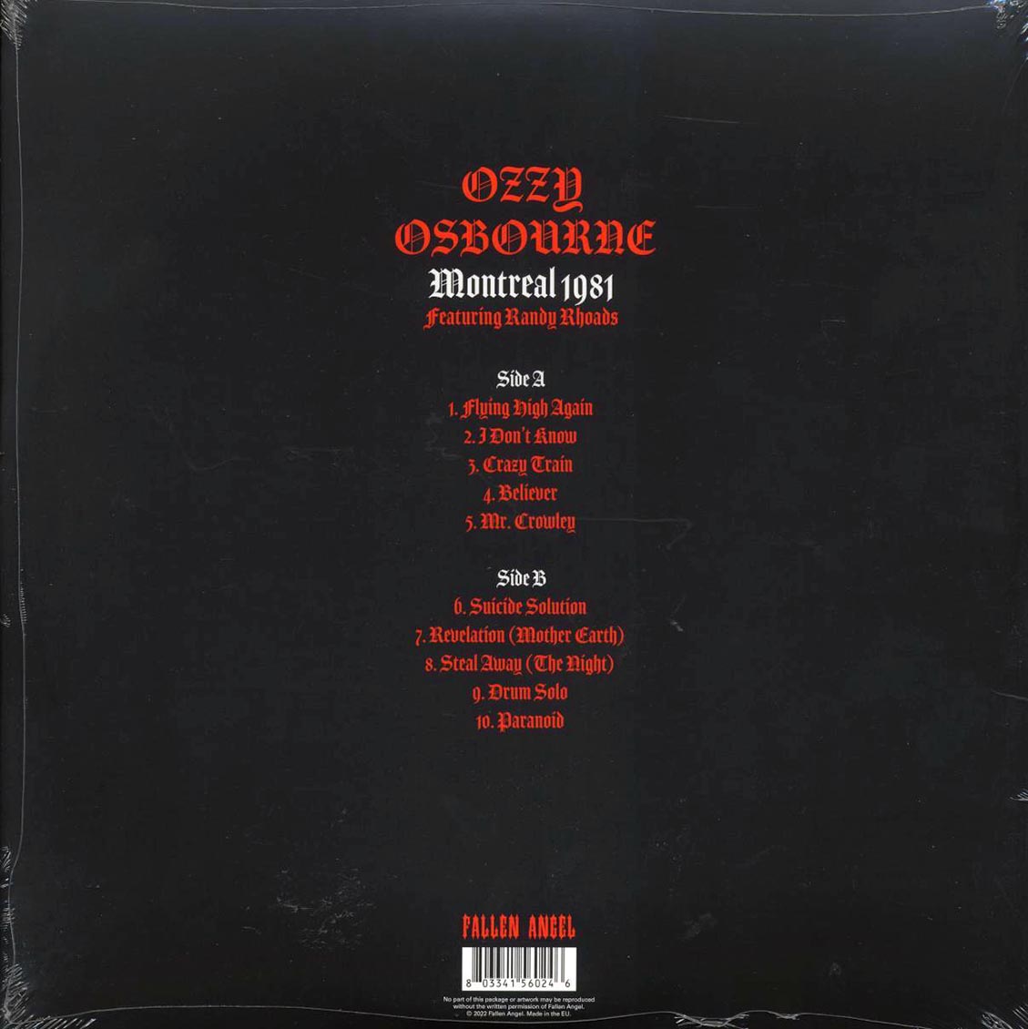Ozzy Osbourne - Montreal 1981: Theatre Sain-Denin, Montreal, 28th July 1981 vinyl LP back cover