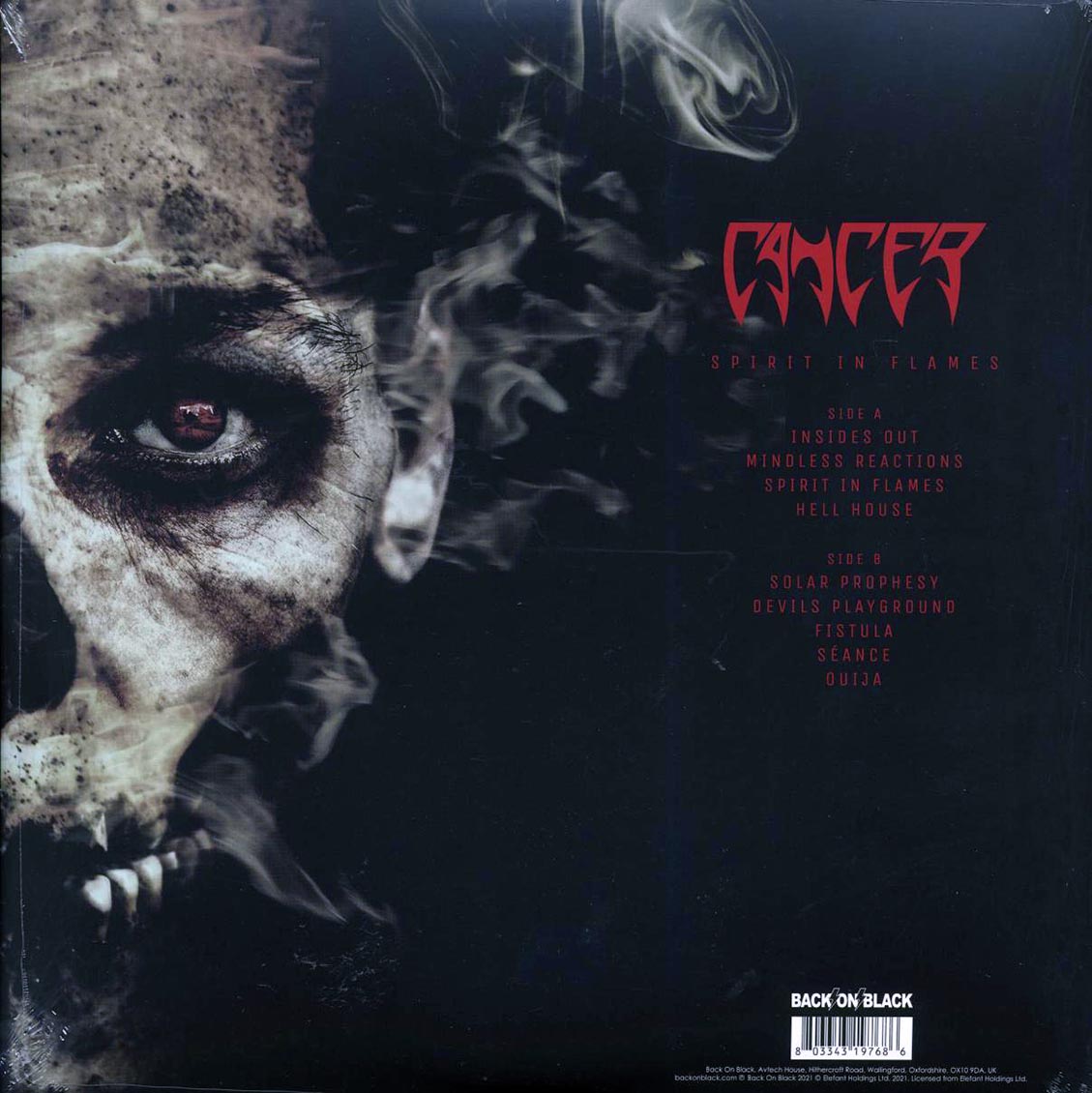 Cancer - Spirit In Flames (ltd. ed.) (red vinyl) vinyl LP back cover