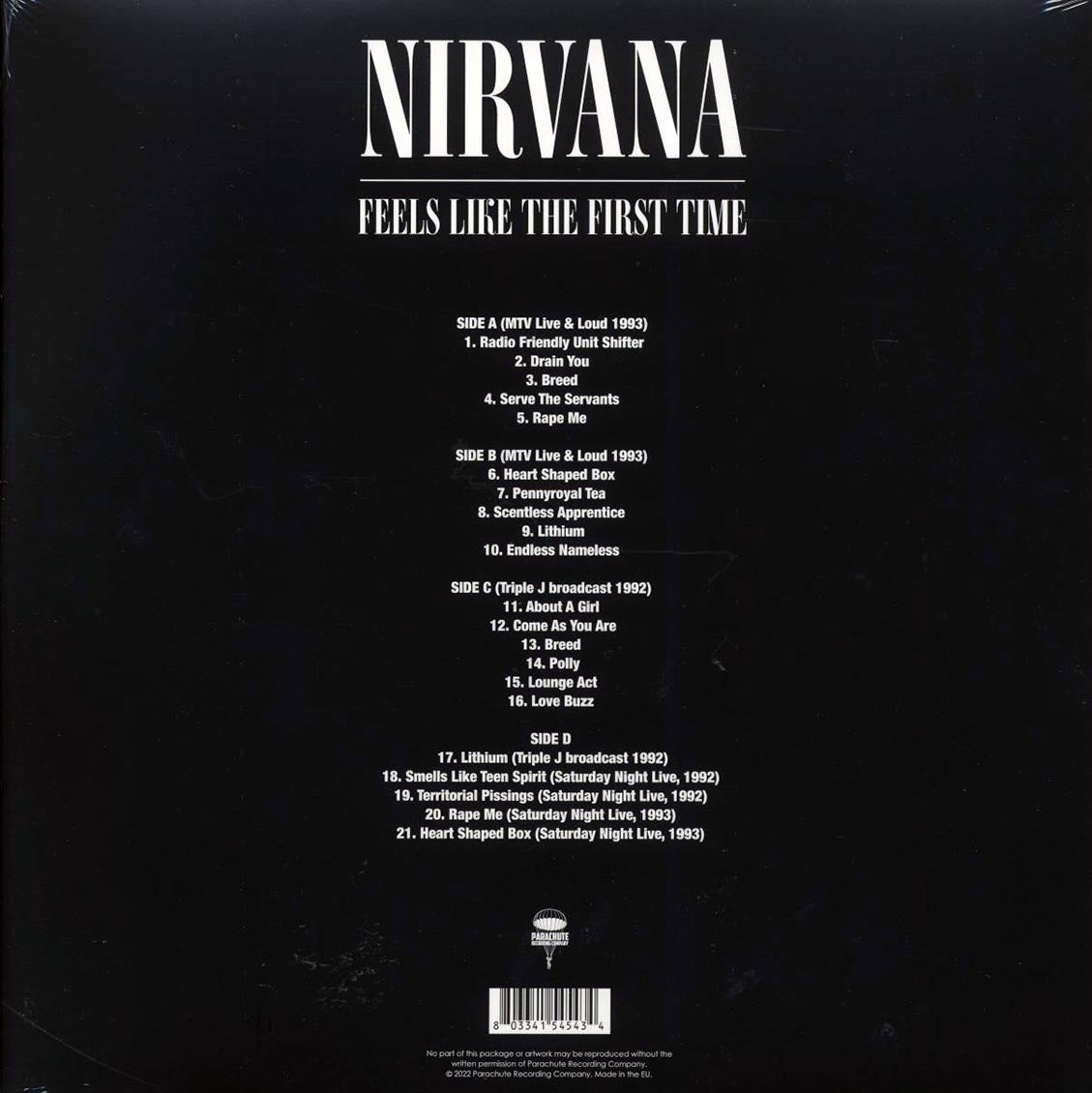 Nirvana - Feels Like The First Time (ltd. ed.) (2xLP) (clear vinyl) vinyl LP back cover