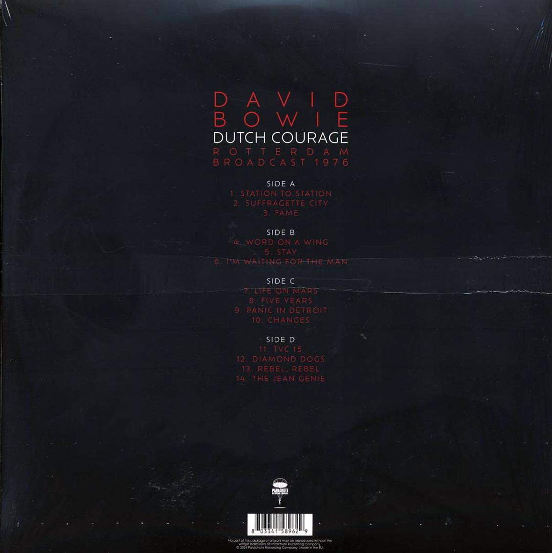 David Bowie - Dutch Courage: Rotterdam Broadcast 1976 (2xLP) vinyl LP back cover