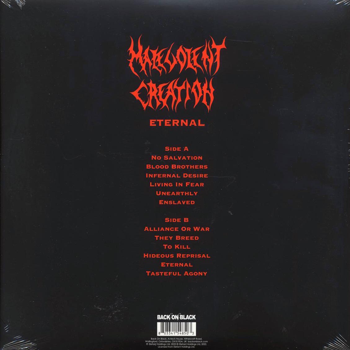 Malevolent Creation - Eternal (ltd. ed.) (grey vinyl) vinyl LP back cover