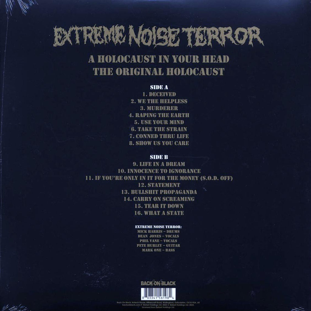 Extreme Noise Terror - A Holocaust In Your Head: The Original Holocaust (ltd. ed.) (gold vinyl) vinyl LP back cover