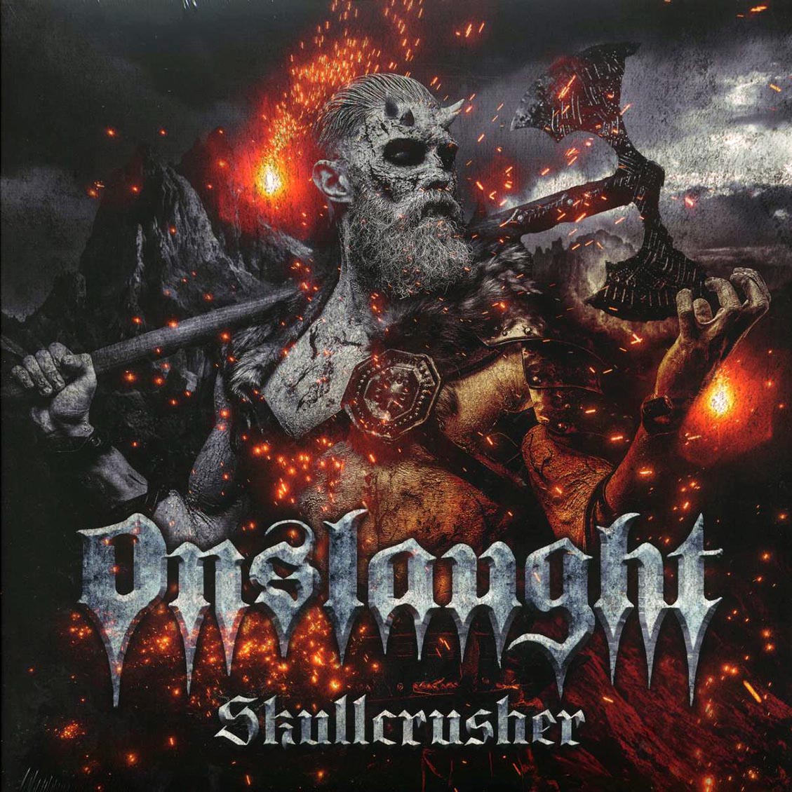 Onslaught - Skullcrusher (ltd. ed.) (white/red splatter vinyl) vinyl LP front cover