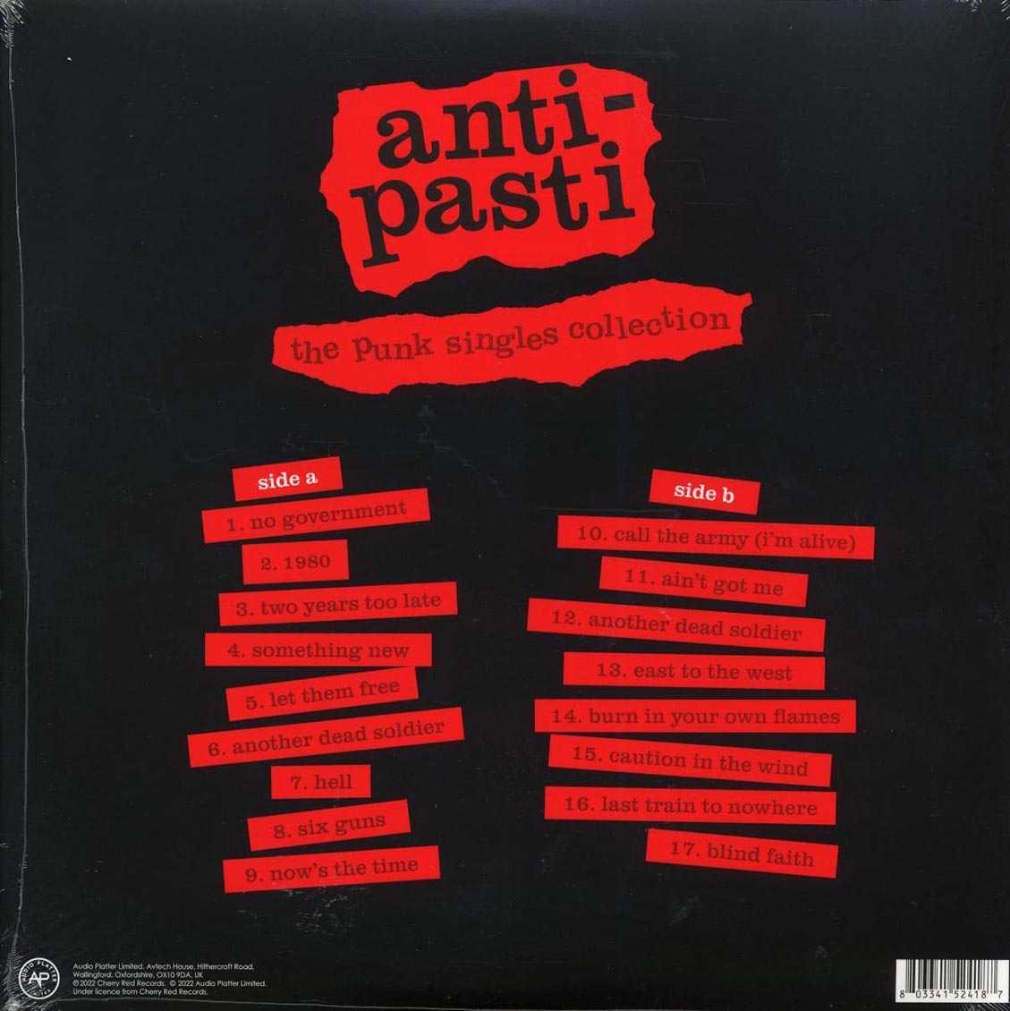 Anti-Pasti - The Punk Singles Collection (ltd. ed.) (red vinyl) vinyl LP back cover