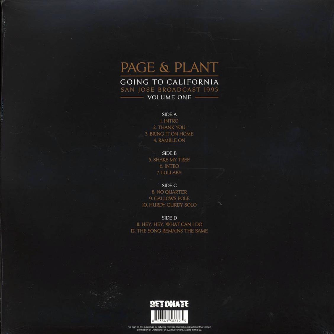 Jimmy Page, Robert Plant - Page & Plant Going To California Volume 1: San Jose Broadcast 1995 (ltd. ed.) (2xLP) (red vinyl) vinyl LP back cover